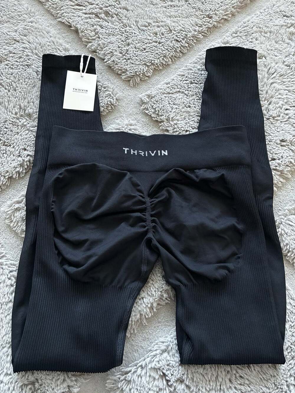 Thrivin Seamless Ribbed Scrunch Leggings Black Size S